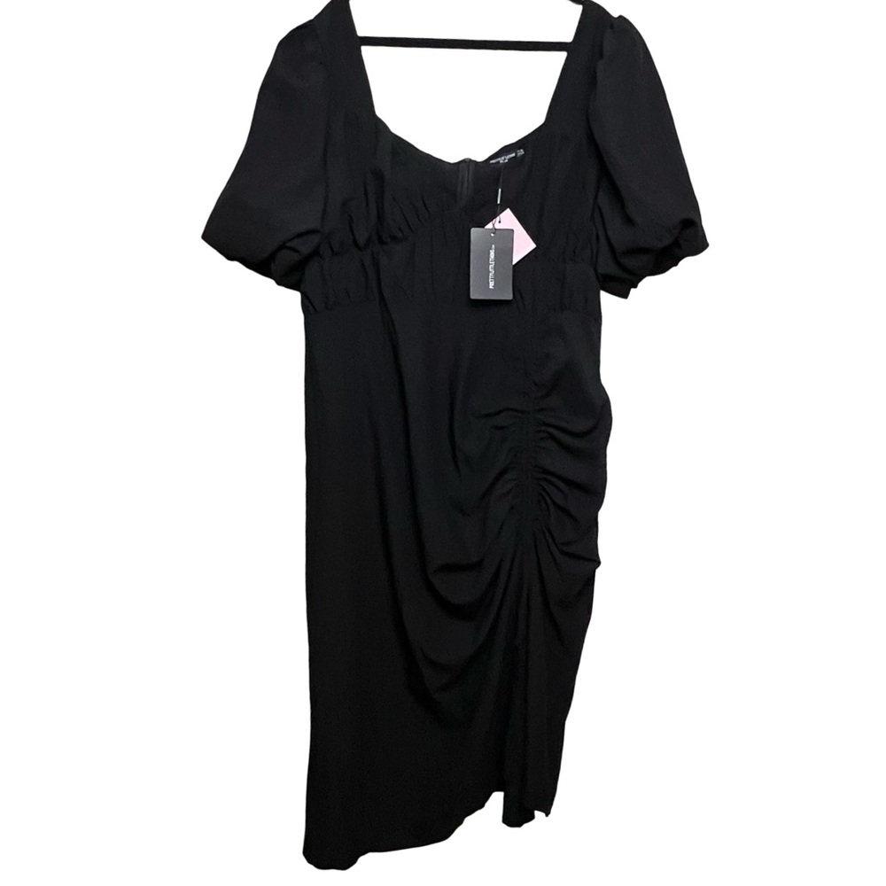 Pretty Little Thing Puff Sleeve Ruched Split Side Midi Dress - Picture 2 of 9
